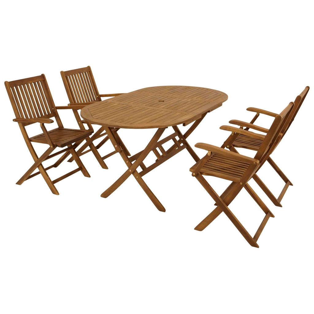 DEGAMO Gartenset Klappgarnitur BENITA 5-teilig, Tisch 85x160cm oval Akazie geölt