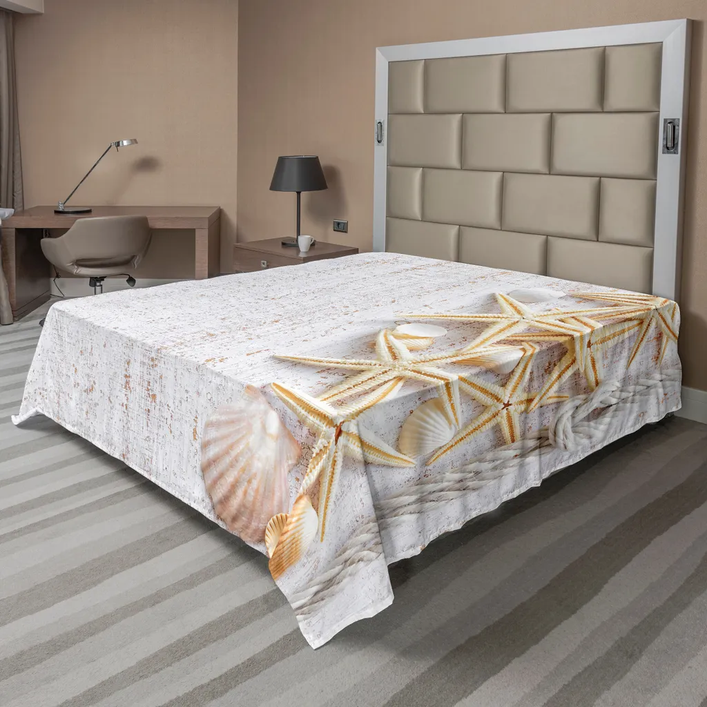 Drap marin en microfibre douce imprimé coquillages et bois 244 x 205 cm
