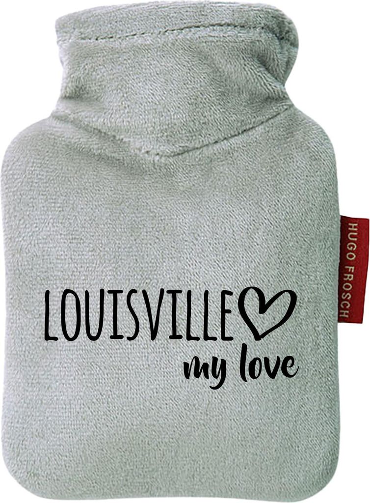 Huuraa Mini-Wärmflasche Louisville my love 0,2 Liter Grey Mini Veloursbezug Taschenwärmer Geschenkidee