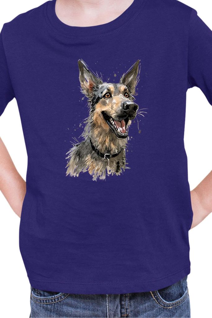 Kinder T-Shirt Funny Dogs Breeds German Shepherd Dog Breed, 12-13 Jahr - 152 / Dunkelblau