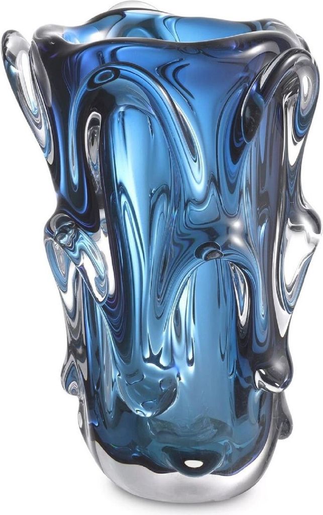 Casa Padrino Luxus Glas Vase Blau Ø 20 x H. 31 cm - Moderne Deko Blumenvase - Deko Accessoires - Luxus Kollektion