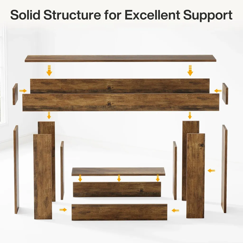 Table Console à 2 Niveaux 160cm - Design Piètement U Bois Brun Rustique - 6