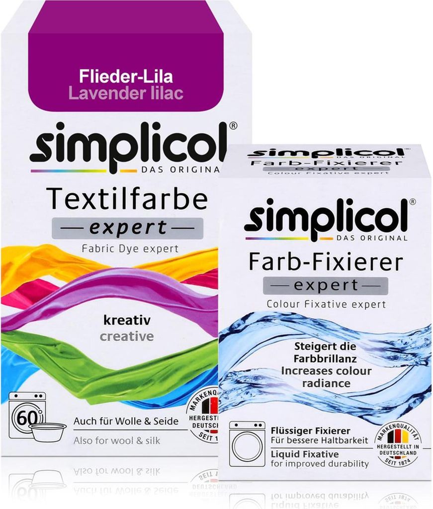 Simplicol Textilfarbe expert Flieder-Lila 150g & Farb-Fixierer Expert 90ml
