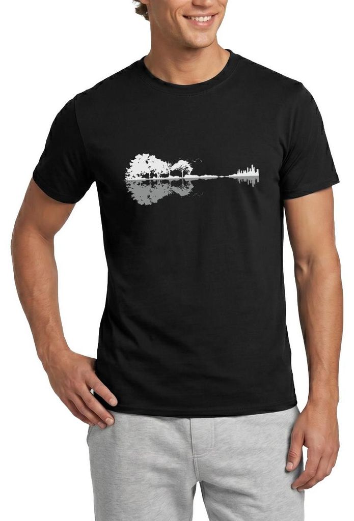 Spreadshirt Gitarre Natur Spiegelung Männer T-Shirt, XL, Schwarz