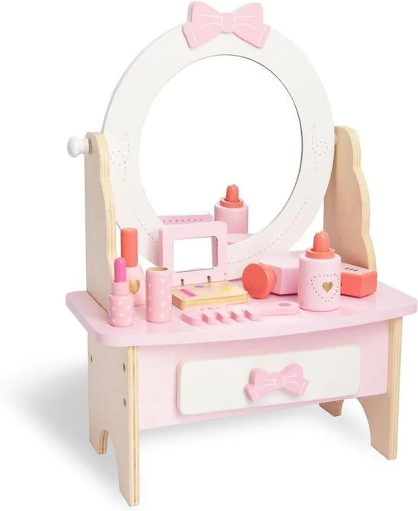 Coiffeuse en bois rose avec miroir de table pour chambre de petite fille