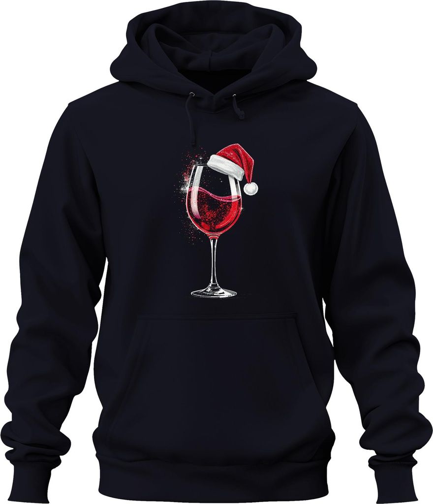 Weinglas Weihnachtsmütze Rotwein Weihnachten Geschenk Weinparty Uni Hoodie Kapuzenpullover, Navy, L