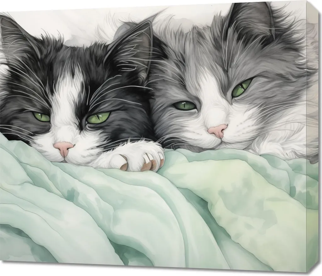 Tableau chat 70x60 cm Deux chats détendus pour decoration salon