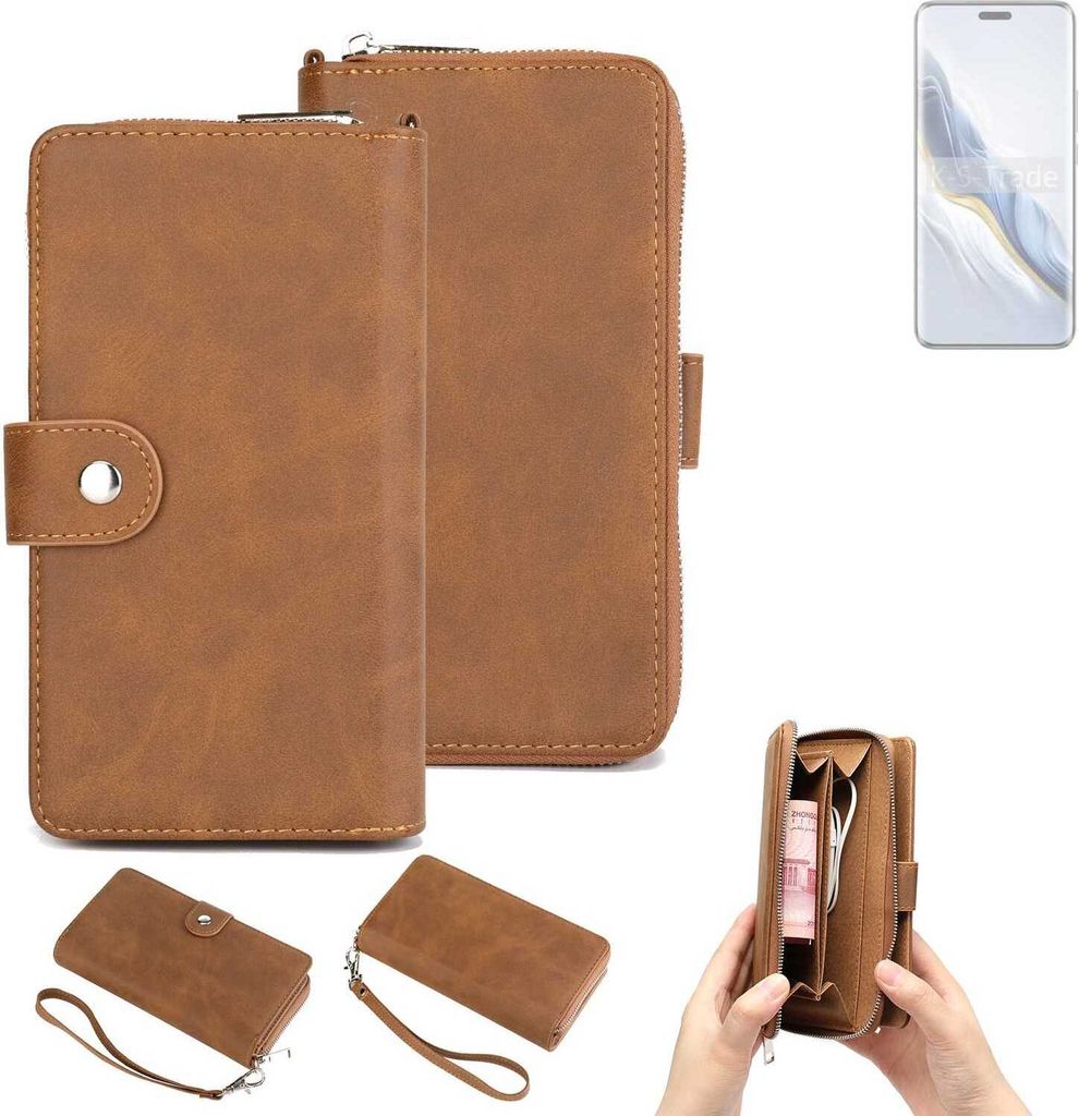 K-S-Trade Handyhülle Schutzhülle kompatibel mit Honor Magic6 Pro & Portemonnee Tasche Handytasche Case Etui Geldbörse Wallet braun (1x)