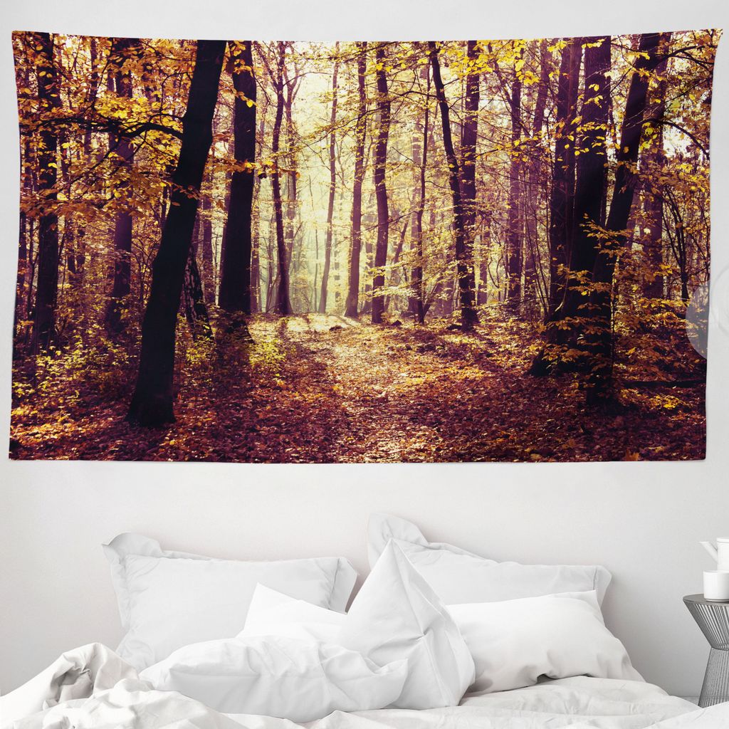 ABAKUHAUS Landschaft Wandteppich, Misty Wetter Wald aus Weiches Mikrofaser Stoff Waschbar ohne Verblassen Digitaldruck, 230 x 140 cm, Pale Yellow D...