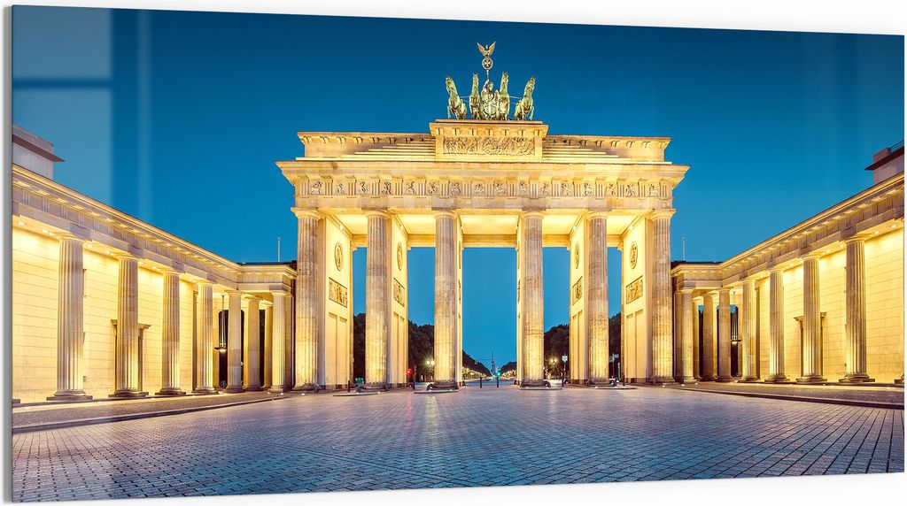 DEQORI Glasbild Acryl 100x50 cm 'Berliner Blaustunde' Wandbild Bild modern Deko