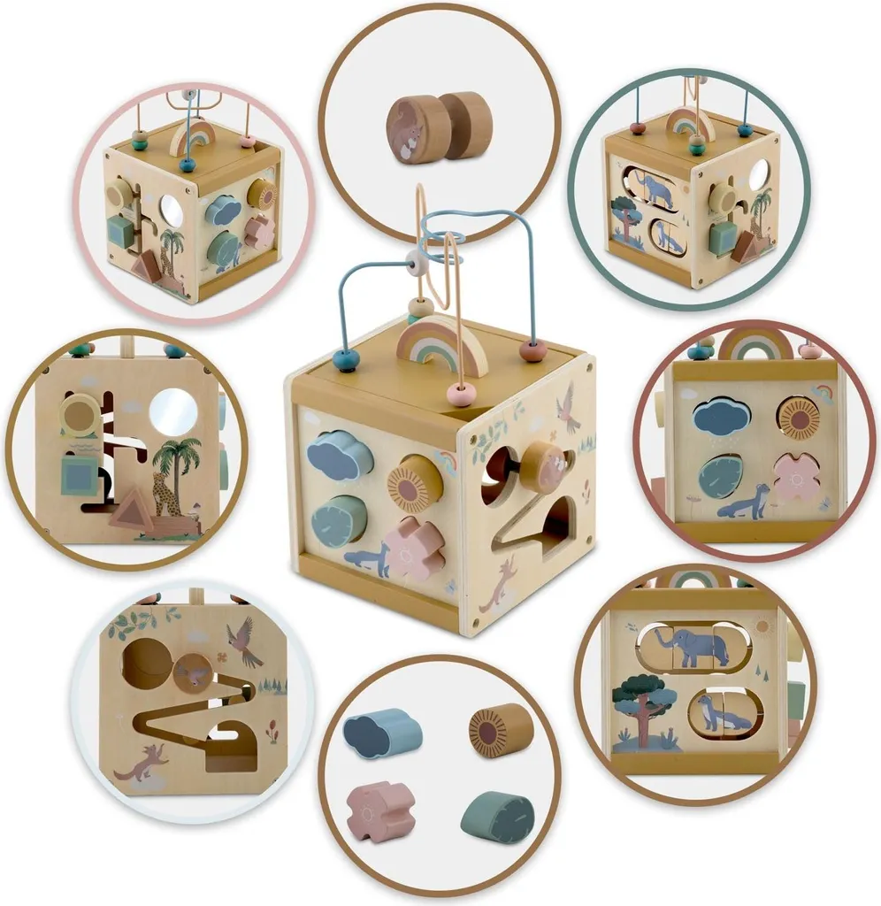 Jouet cube bois sans plastique pour éviter l'hyperstimulation des bébés