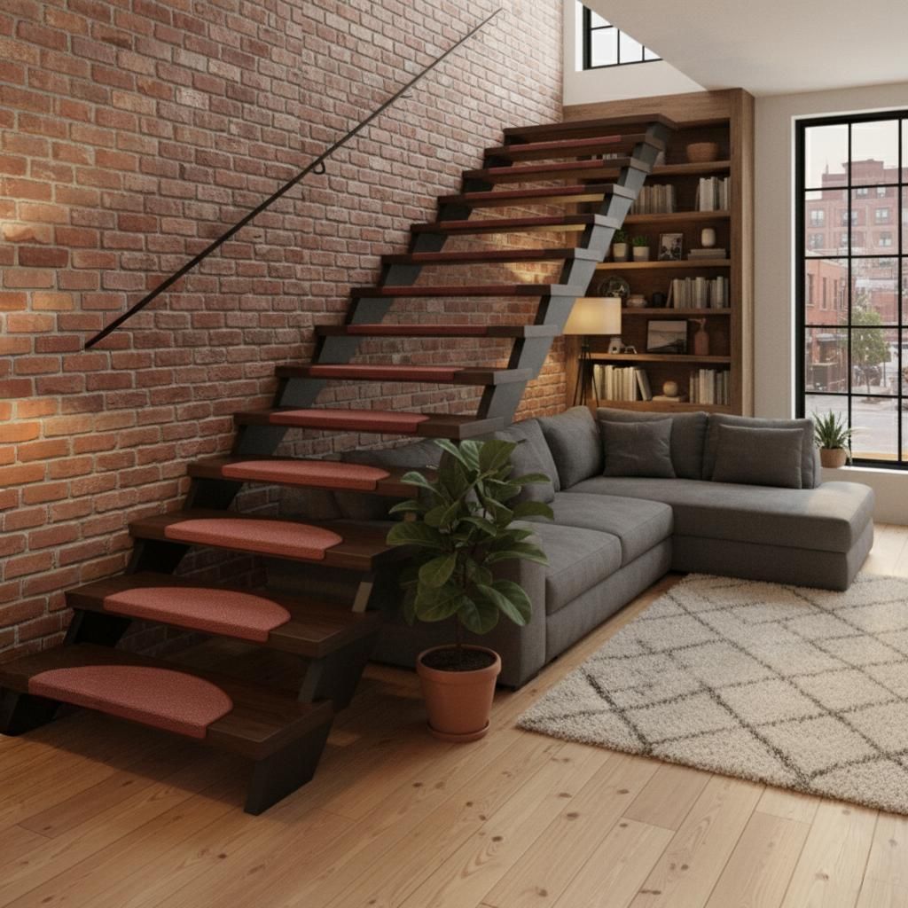 Flachgewebe Stufenmatte Rot Meliert (halbrund), Größe / Menge:18x56 cm = 15 Stck.