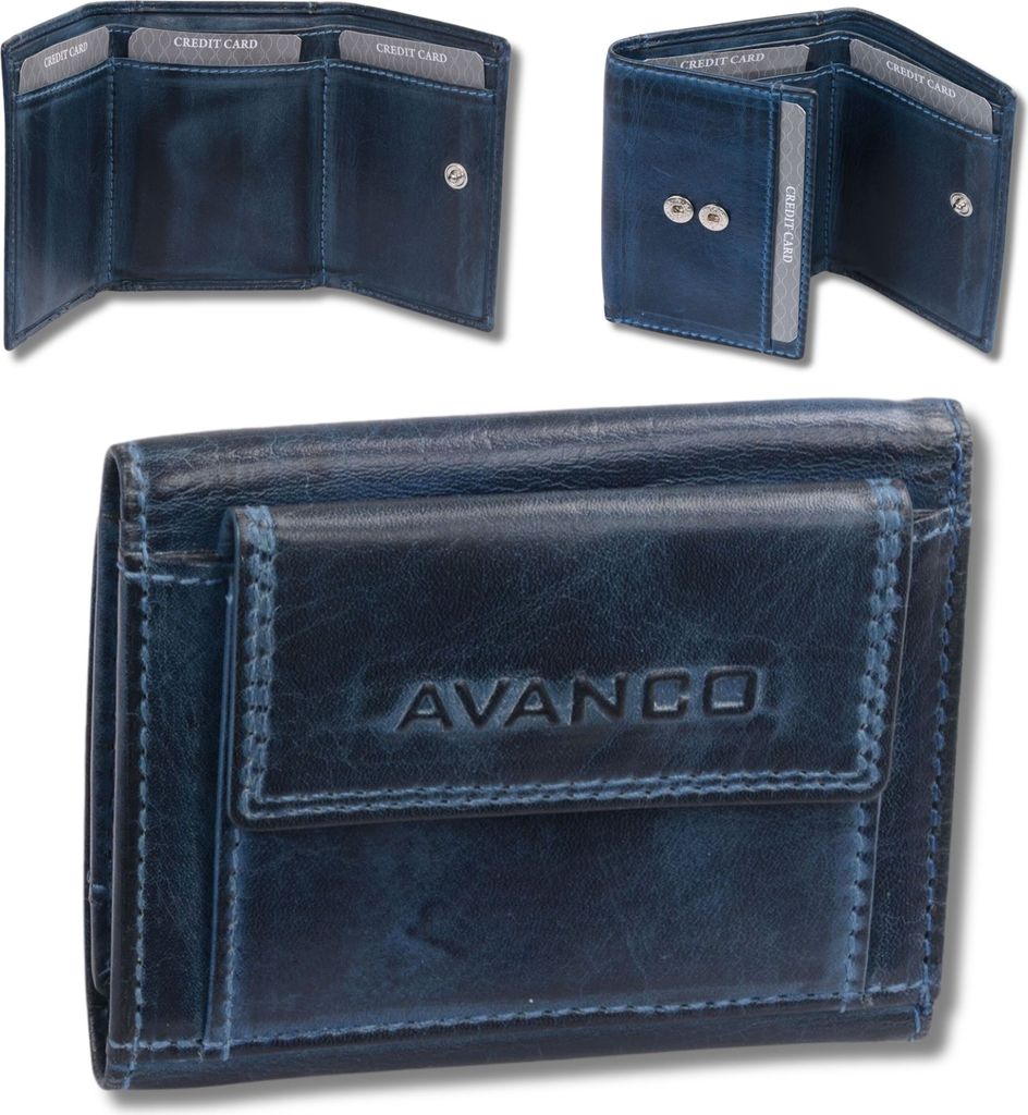 Minibörse Scheingröße, geflammtes Leder, blaue Hosentaschenbörse