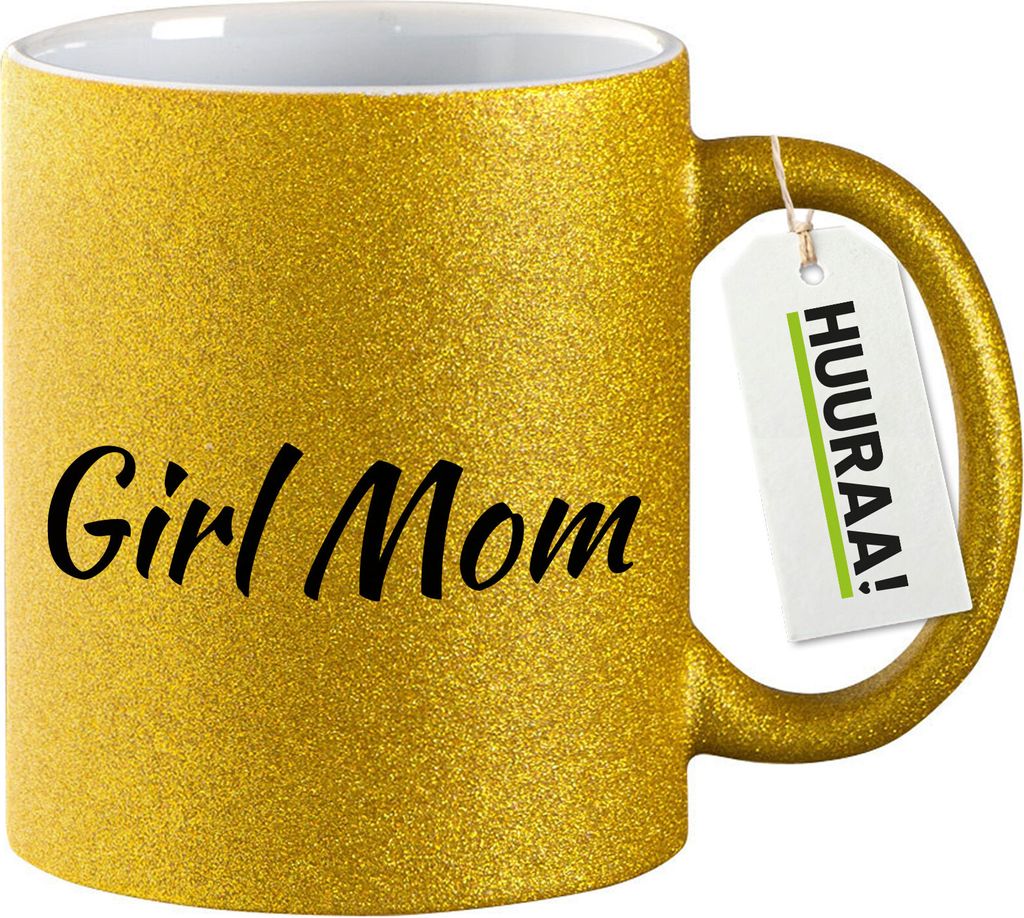 Huuraa Glitzertasse Girl Mom Schriftzug 330ml Gold Keramik Kaffeebecher Geschenkidee