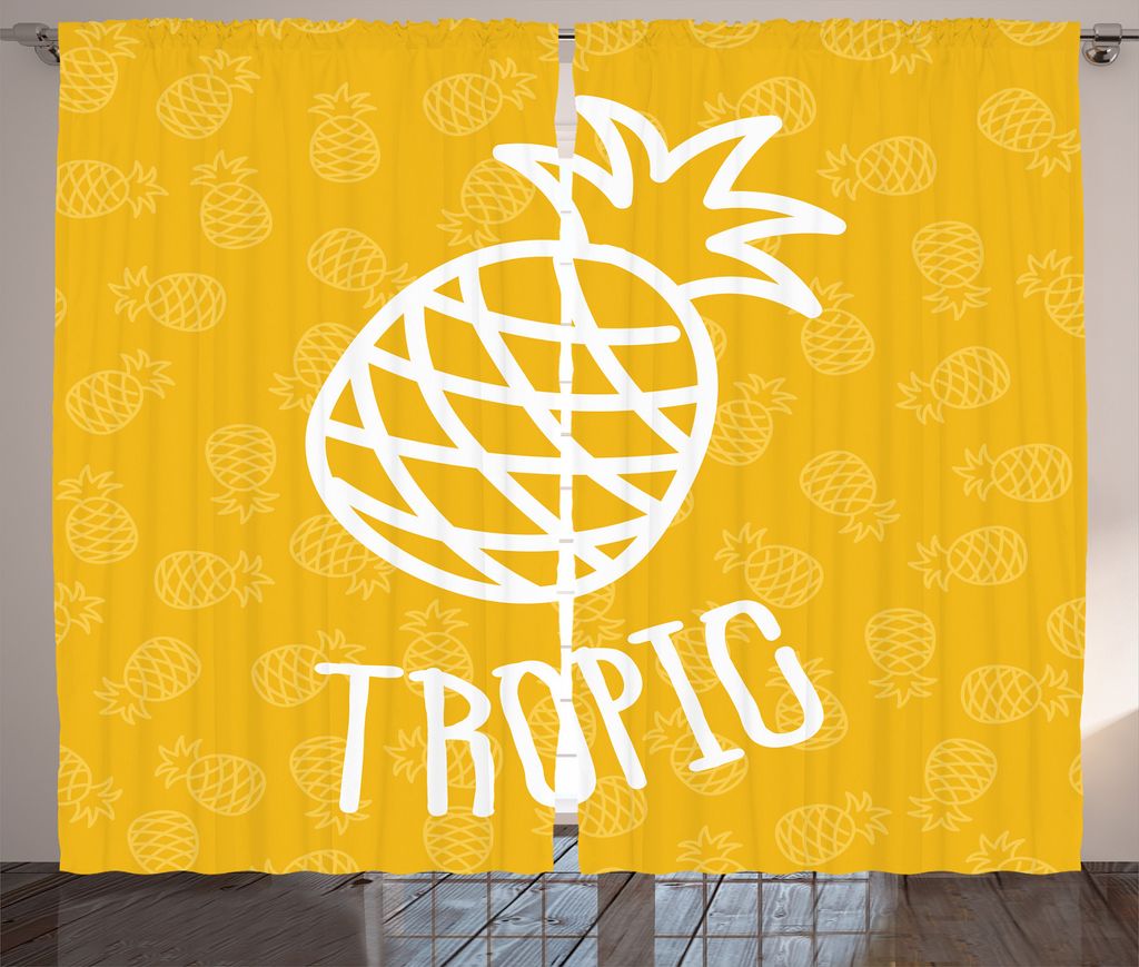 ABAKUHAUS Gelb Rustikaler Vorhang, Exotischer Ananas-Sommer, Wohnzimmer Universalband Gardinen mit Schlaufen und Haken, 280 x 225 cm, Gelb Weiss