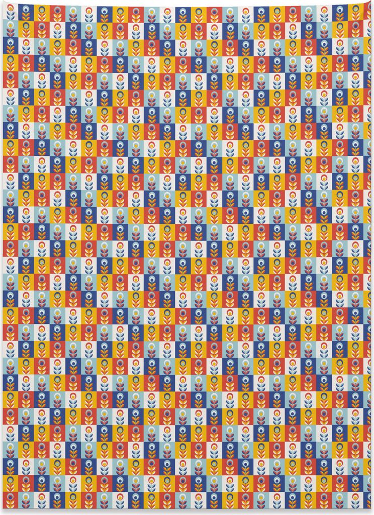 Abakuhaus skandinavisch Wandteppich, Kariert und Floral aus Weiches Mikrofaser Stoff Kein Verblassen Klare Farben Waschbar, 110 x 150 cm, Mehrfarbig