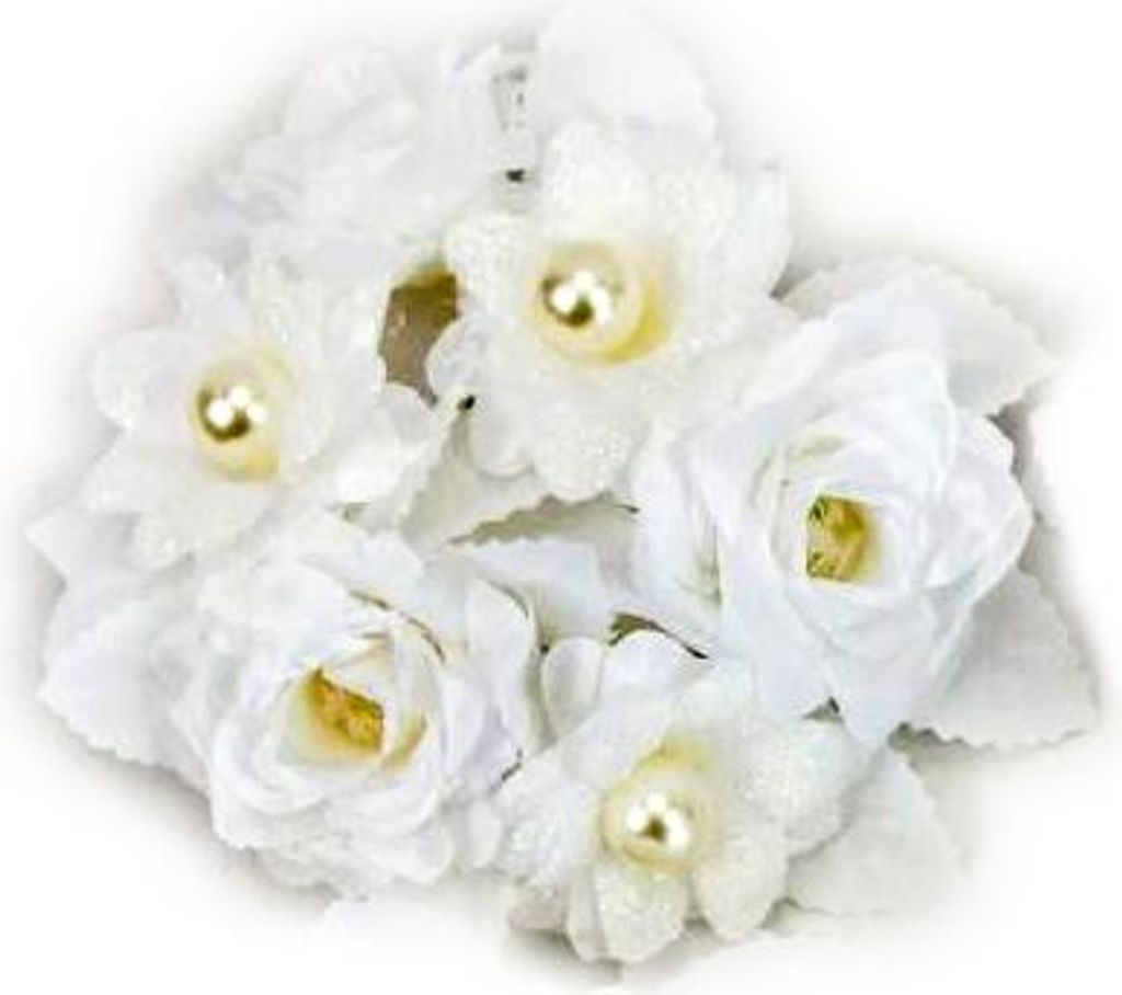 Kerzendekoration Kommunion mit Weißen Kunstblumen 14cm