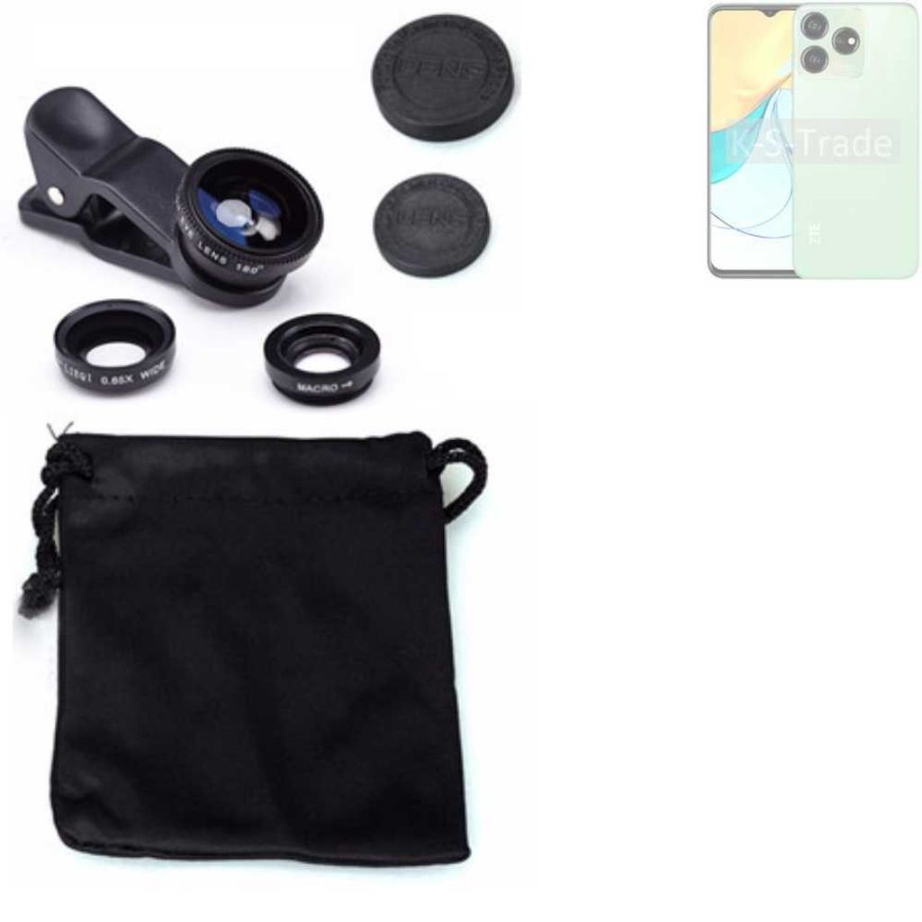 K-S-Trade Smartphone Kamera Linsen Set Kompatibel mit ZTE Blade V50 Design 4G 3in1 Clip-On Kamera Adapter Macro Weitwinkel FishEye Fischauge Objektiv