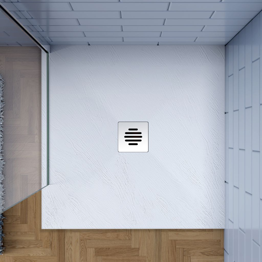 Duschwanne 90x90x3cm Duschtasse flach Rechteckig + Decke (Edelstahl) Abfallset + Ablaufschlauch