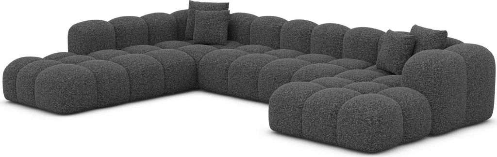 Bouclé U-Form XXL Lounge Wohnlandschaft Valora Graphit Rechts