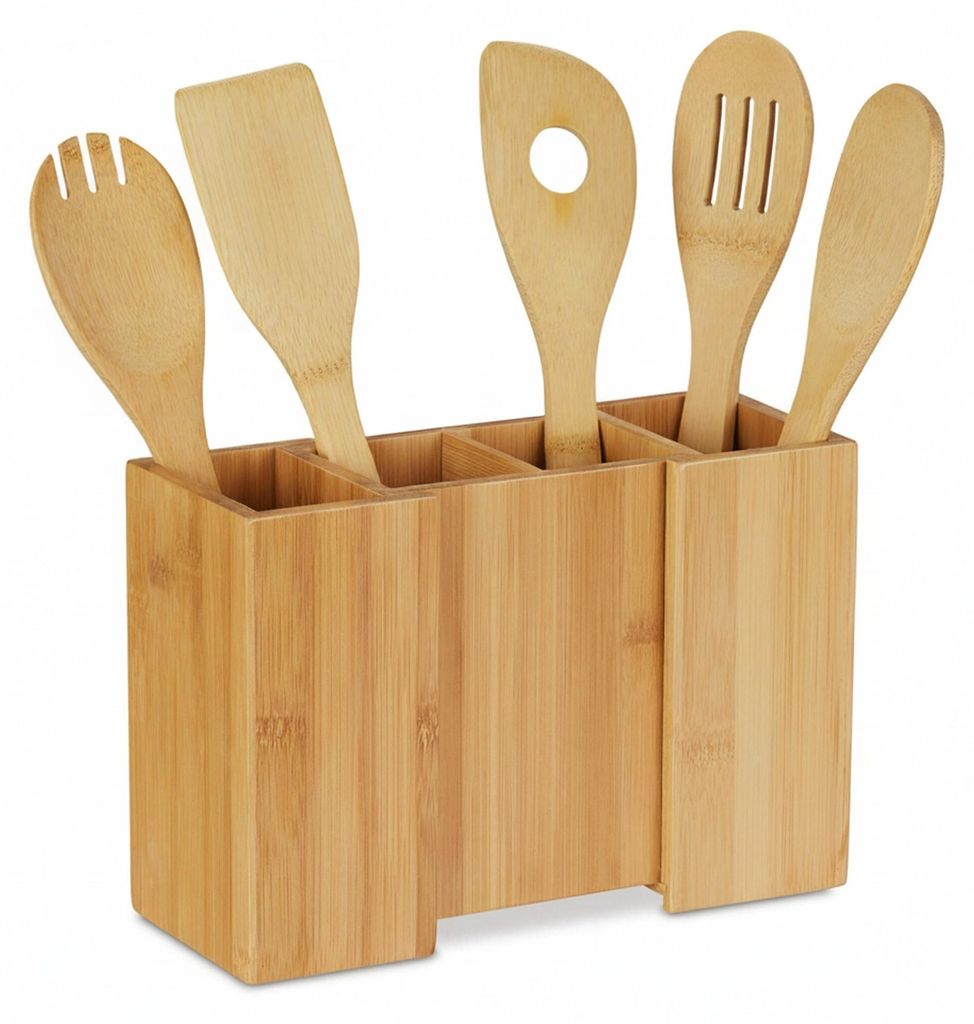 Relaxdays Küchenutensilienhalter aus Bambus, 5er Set Produktbild 