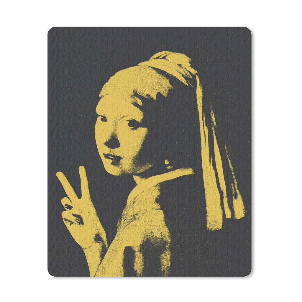 MuchoWow Mauspad Mousepad Mädchen mit Perlenohrring - Vermeer - Schwarz - Gelb 30x40 cm - Mousepads - Maus Mat - Pad - Mausunterlage - Mausmatten