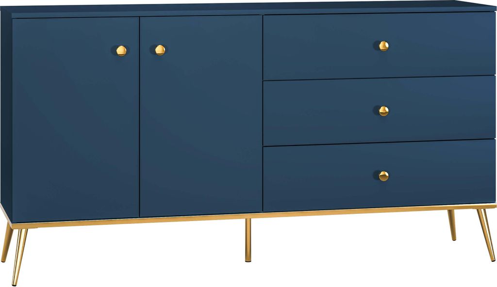 FURNLUX Anrichte Marine Blau Und Gold 160cm / Hauptfarbe: Blau / Abmessungen: 160 x 85 x 40 cm