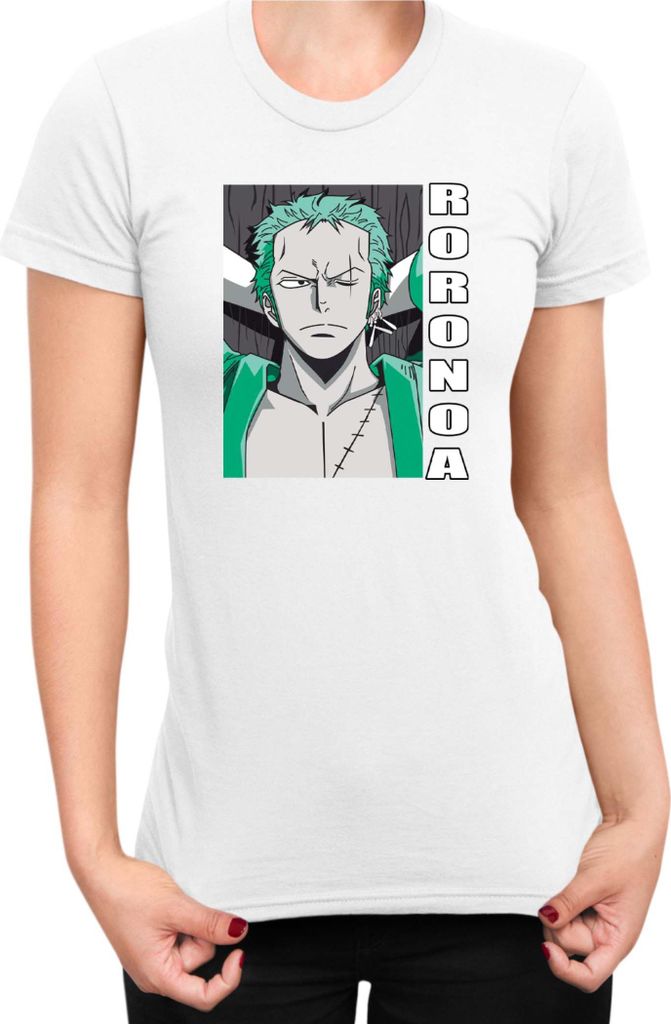 Damen T-Shirt Japan Manga Anime Comics Animation One Manga Piece Anime Zoro Sword Master, Lady L / Weiß