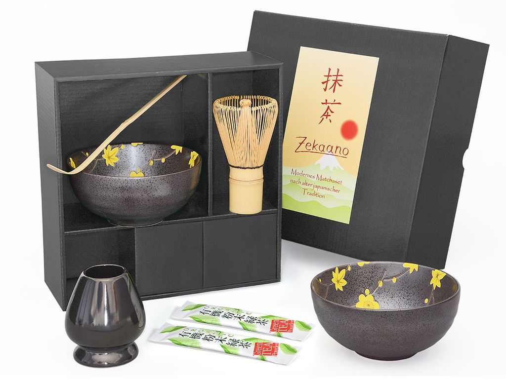 Matcha Set 6-teilig - Keramik Schale Mit Bambus Besen, Sieb & Zubehör Für Perfekten Matcha Tee