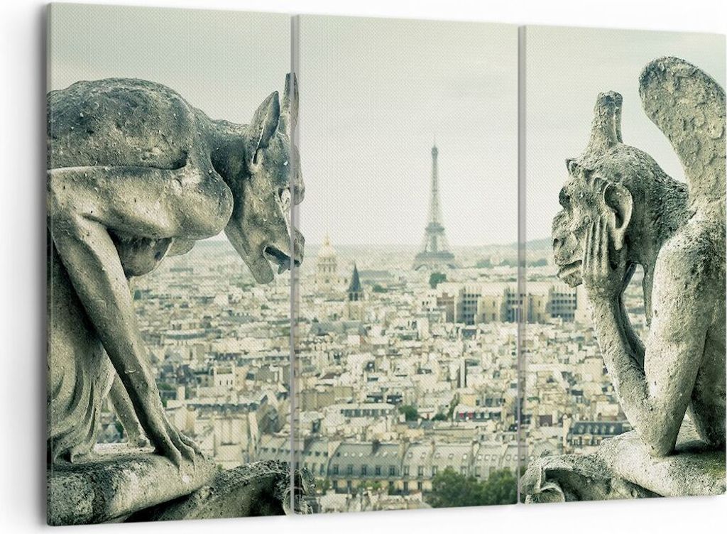 Bild auf Leinwand - Leinwandbild - 3 Teile - Wasserspeier Paris Notre-Dame - 105x70cm - Wand Bild - Wanddeko - Wandbilder - Leinwanddruck - Bilder ...