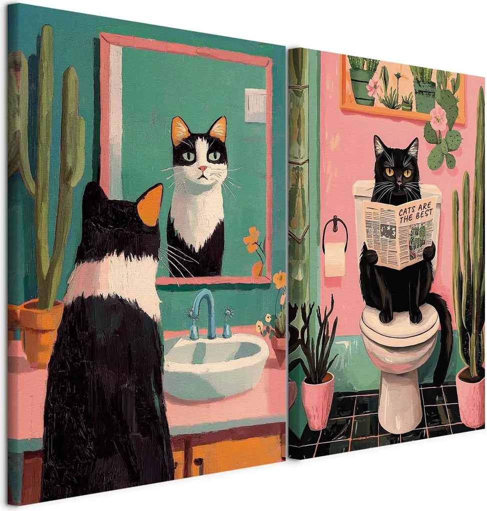 Murando Handart Gatto Nero - Il Quadro Perfetto per il Bagno Ospiti