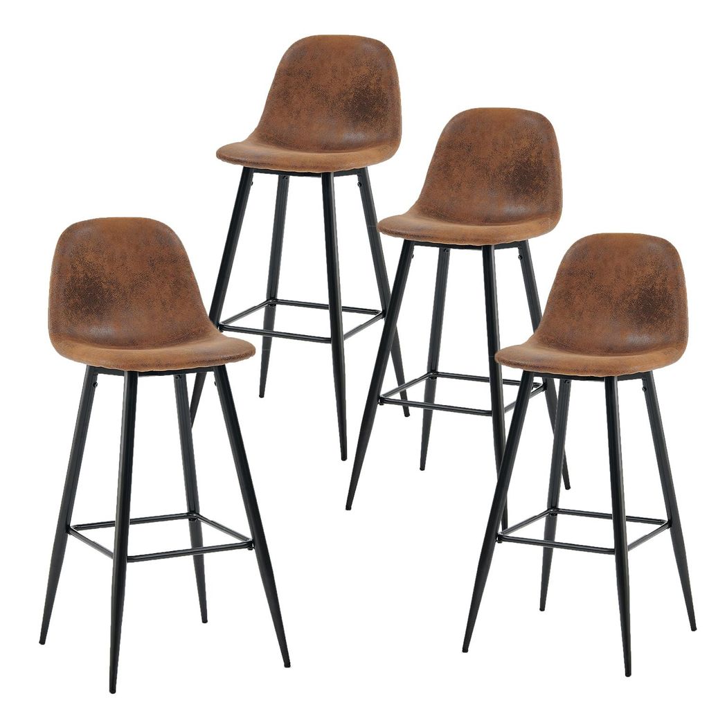 Meubles Cosy 4er-Set Barhocker im Industrial Stil mit Rückenlehnen aus WildKunstleder – CHARLTON BAR
