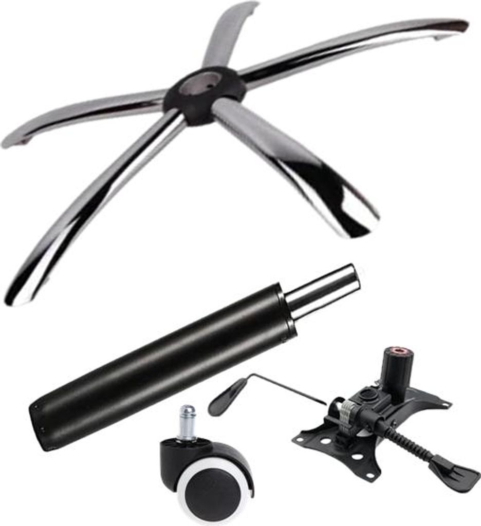 Metall-Balanceplatten-Set 25 x 15 cm, Basis 60 cm, Universal-Gummirolle und Kolbenzylinder, Gas, für Bürostühle, schwarz, 35 cm