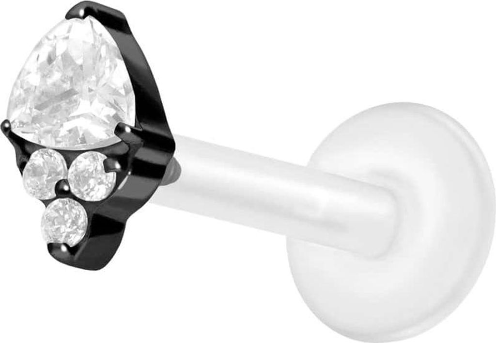 Ohrpiercing, Nasenpiercing PTFE Labret mit Innengewinde + Titan-Aufsatz EINGEFASSTE KRISTALLE Schwarz Stablänge: 9mm | Stabstärke: 1,2mm
