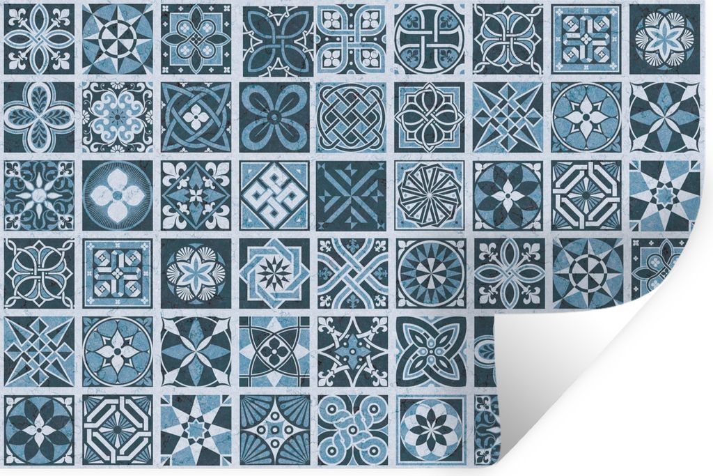 MuchoWow Wandtattoo Wandsticker Wandaufkleber Blumen - Blau - Muster - Figuren 30x20 cm Selbstklebend und Repositionierbar - Wierderverwendbar - ...