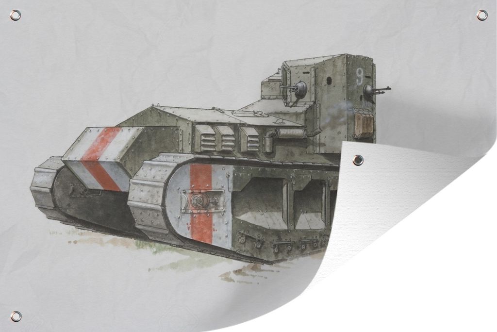 MuchoWow 120x80 cm Outdoor-Poster Gartendeko Sichtschutz Garten Poster für den Garten Illustration eines britischen Panzers