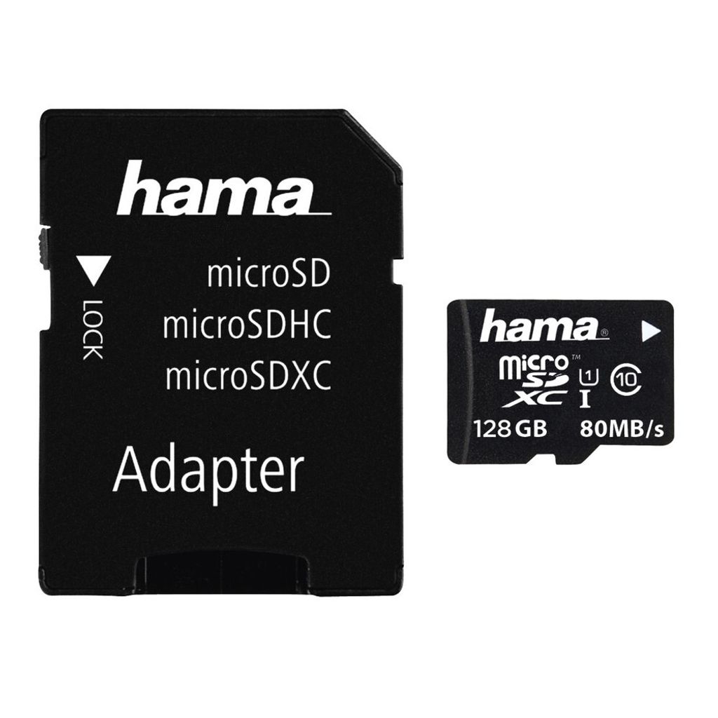 A microSD card and its adapter are shown against a white background.