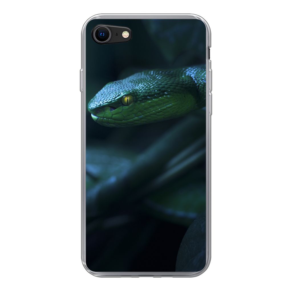 MuchoWow Handyhülle Schutzhülle Hülle für iPhone SE 2020 Schlange - Makro - Holz Silikon Softcase Handy Hülle - Kartenbesitzer