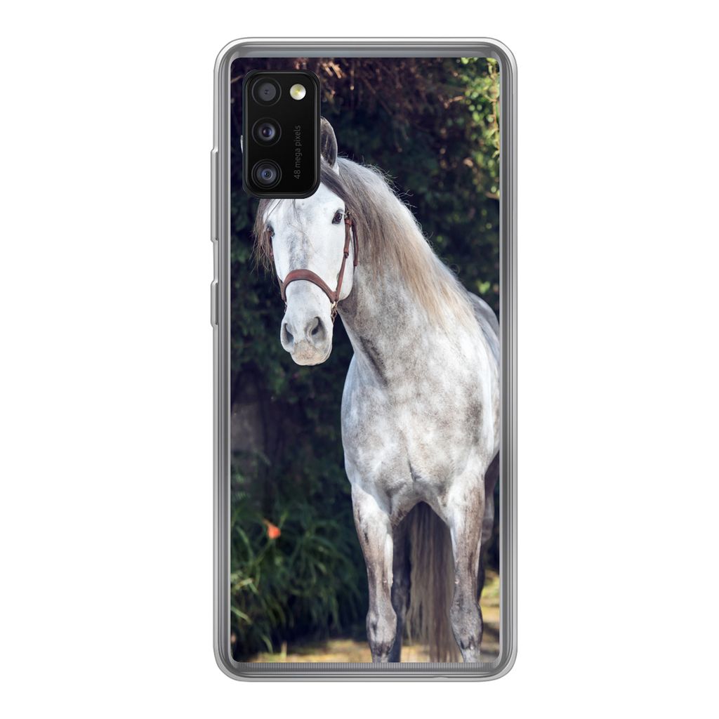 MuchoWow Handyhülle Schutzhülle Hülle für Samsung Galaxy A41 Pferd - Halfter - Natur Silikon Softcase Handy Hülle - Mobiltelefon