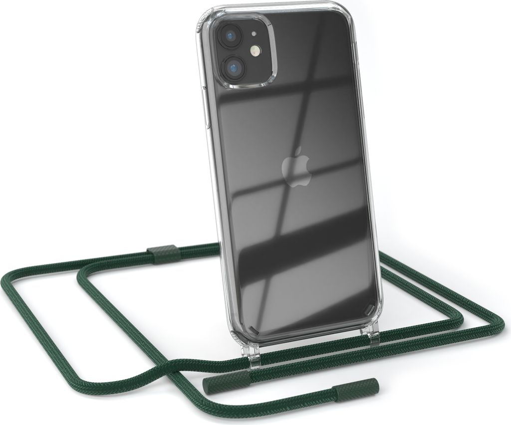 EAZY CASE Handykette für Apple iPhone 11, Clear Case aus Silikon, mit Umhängeband, abnehmbare Endstücke, Handyband in Grün