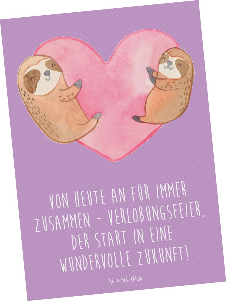 Mr. & Mrs. Panda Postkarte Verlobungsfeier Zusammen - Lavendeltraum - Geschenk, gemeinsame Reise, Liebe, Grußkarte, Glückwünsche, Hochtzeit, Ges...