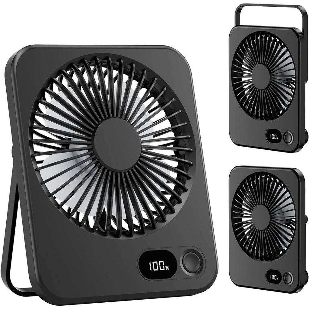 Tischventilator mit Akku 1200 mAh USB Ventilator USB Mini Desk Fan Ultra Leise LCD-Anzeige 5 Geschwindigkeiten für Schreibtisch, Zuhause und Büro