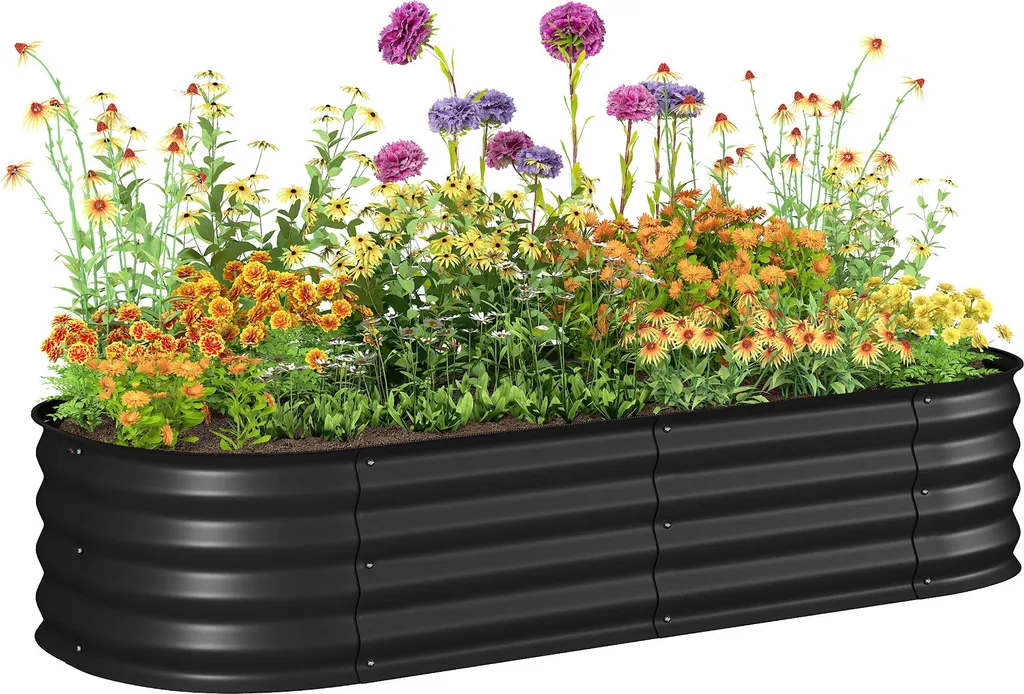 Outsunny Carré Potager en Acier Modulable Noir pour Jardin - 150x62x30cm