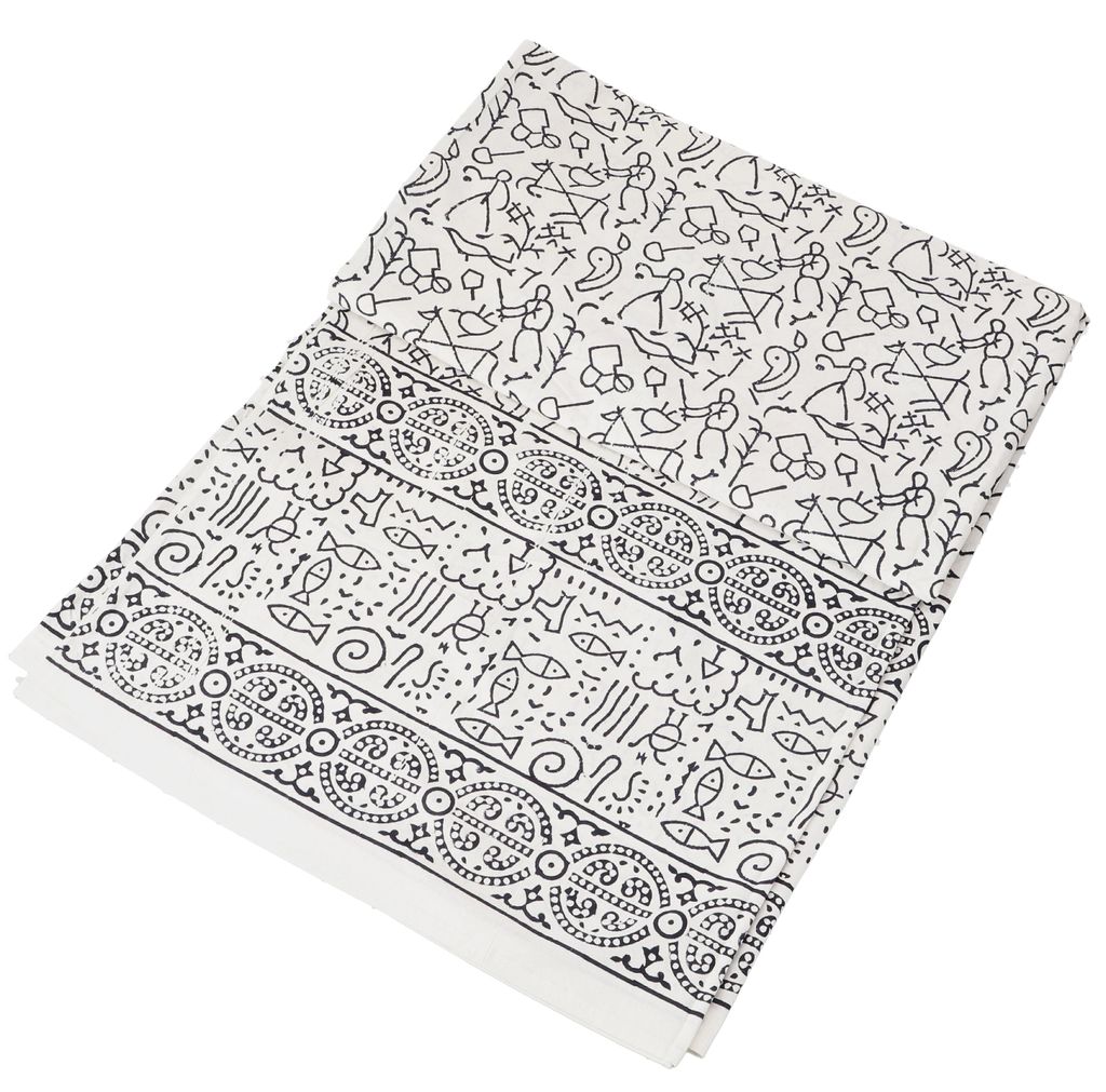 Blockdruck Tagesdecke, Bett & Sofaüberwurf, Handgearbeiteter Wandbehang, Wandtuch - Design 6, Weiß, Baumwolle, Größe: Double 225*275 cm