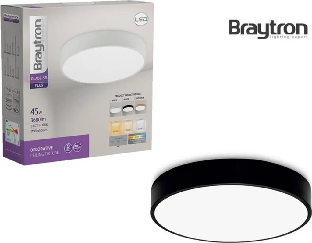 Luminaire Plafonnier Rond LED 45W Noir 50cm 3020lm Design Moderne
