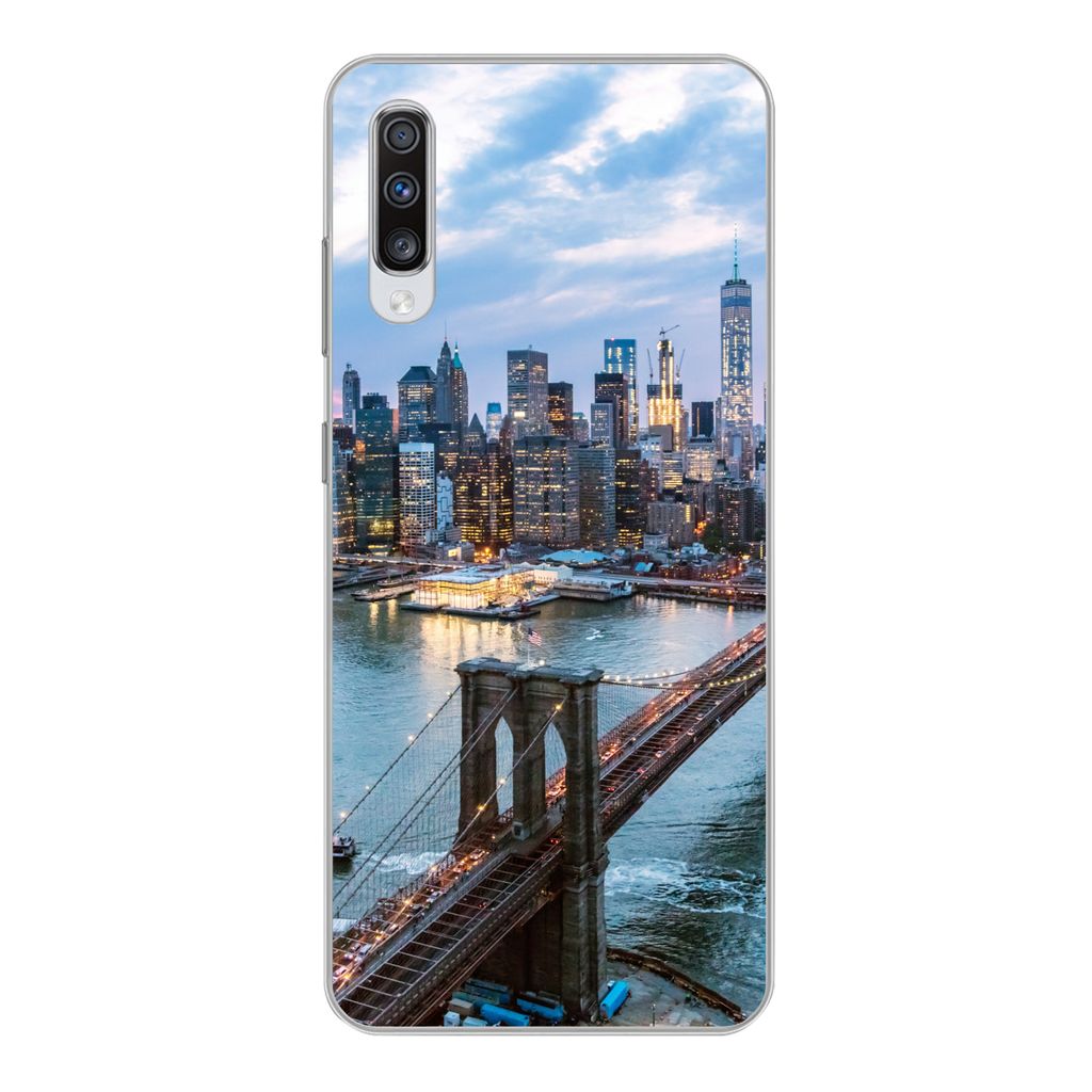 MuchoWow Handyhülle Schutzhülle Hülle für Samsung Galaxy A70 New York - Brooklyn Bridge - Boot Silikon Softcase Handy Hülle - Schutzhaube