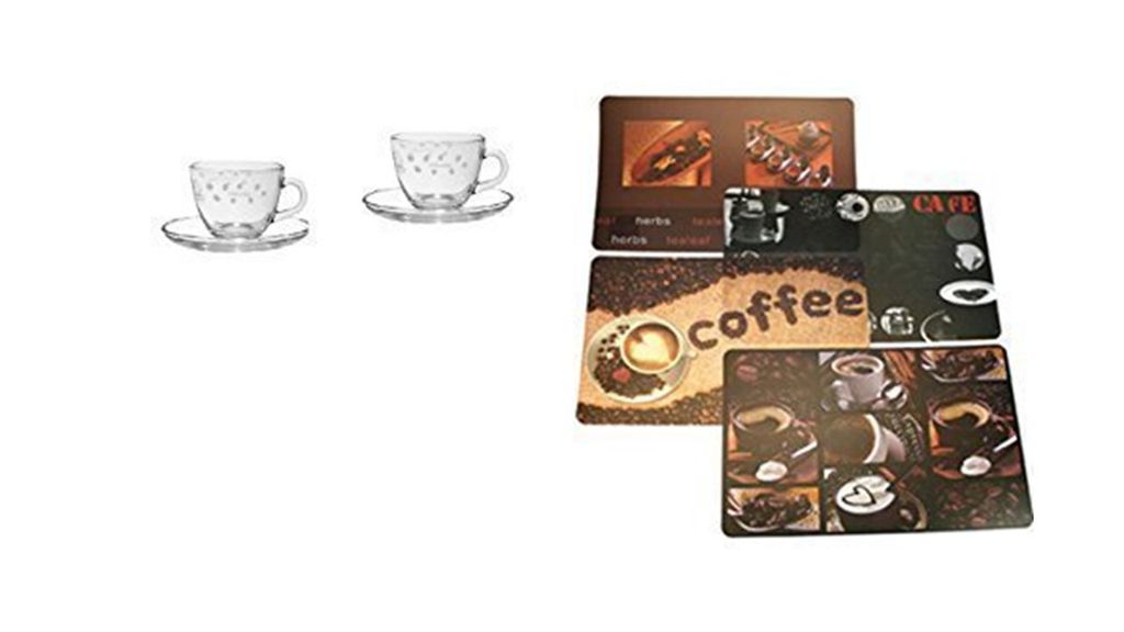 Tischunterlagen-Set 4-teilig, abwaschbar, Tischset, Platzset 2 Große Cappuccino Tasse im neuen Design 225 ml mit Unterteller Glas.Kaffee,Tassen,Gl...