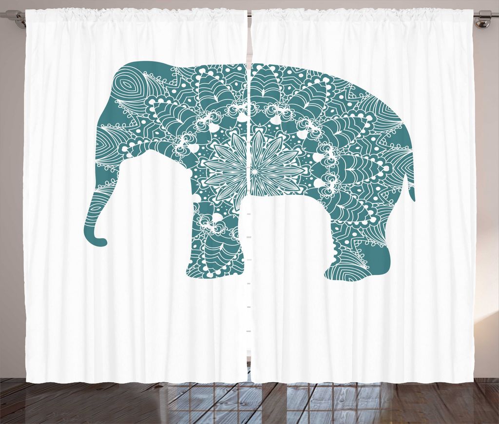 ABAKUHAUS Elephant Mandala Rustikaler Gardine, Ethnische Motive auf einem Tiere, Schlafzimmer Kräuselband Vorhang mit Schlaufen und Haken, 280 x 2...