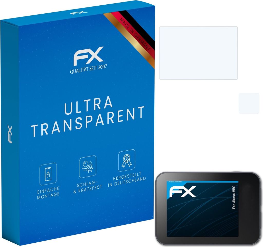 atFoliX FX-Clear 3x Schutzfolie kompatibel mit Akaso V50 Displayschutzfolie