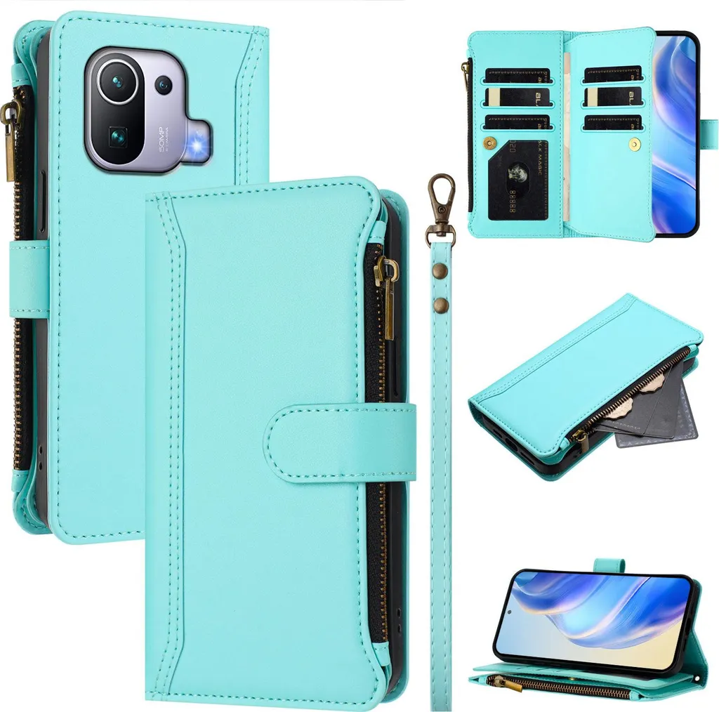 Custodia Xiaomi Mi 11 Pro Verde Menta: Portafoglio con Cerniera e Supporto
